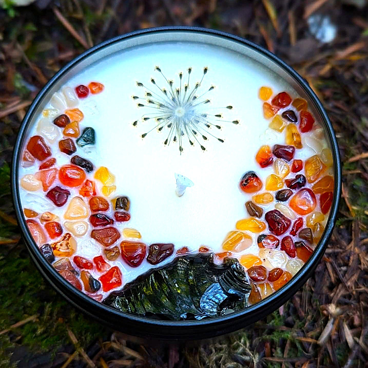 Crystal Infused Soy Candle – 7.5 oz Tin | You Choose Scent | Sacred Fire Woman
