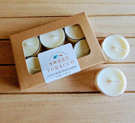 6-Pack Soy Tea Lights | Sweet Tobacco | Sacred Fire Woman